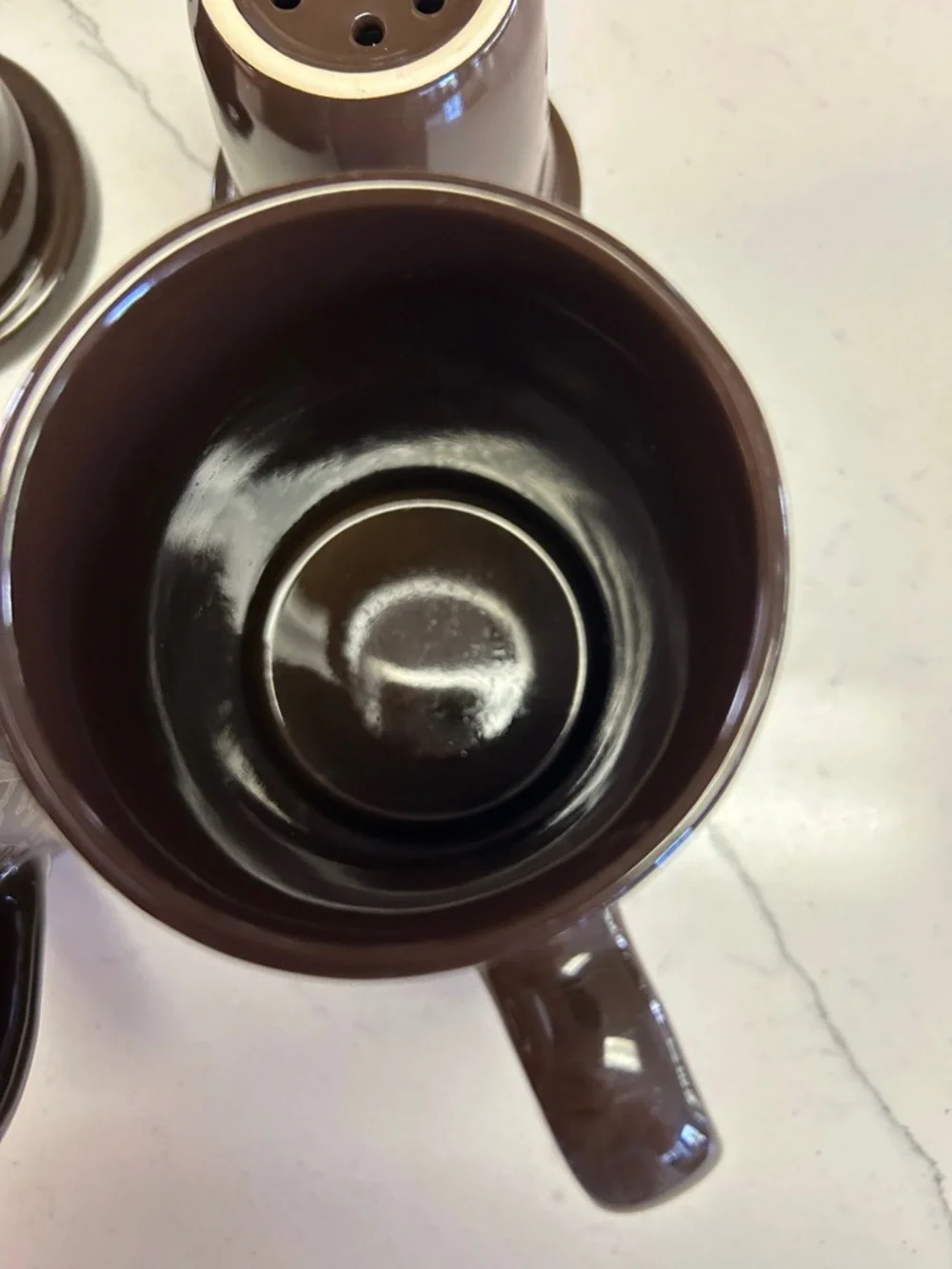 Pottery Barn Brown Chinoise Ceramic Tea Infuser or Coffee Mugs With Lids